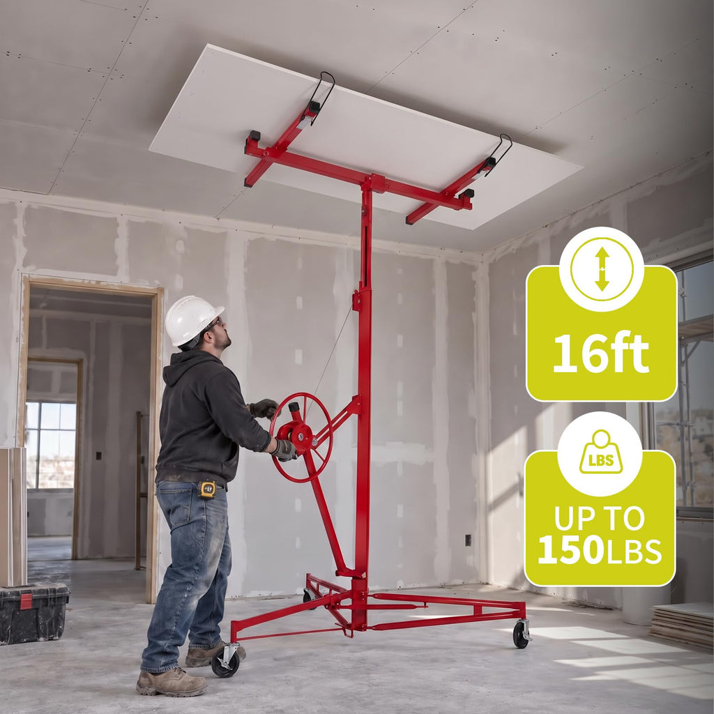 16ft Drywall Panel Hoist with Lockable Wheels Drywall Rolling Lifter