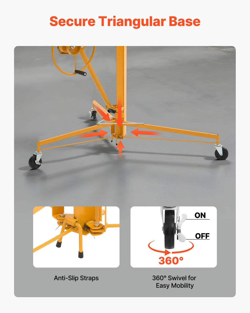 VEVOR 11ft Drywall Lift Heavy-Duty 150 lbs Mobile Sheetrock Hoist Yellow
