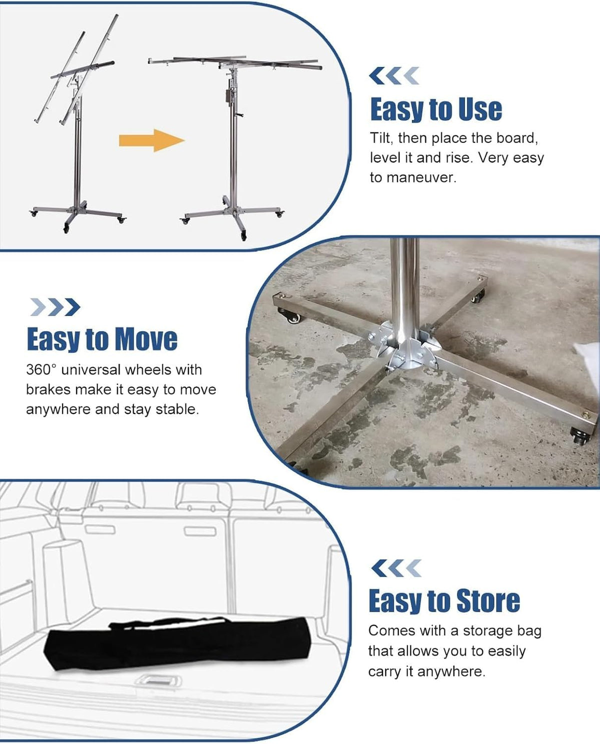 Dry Wall Jack Lifter Hand Tool, Sheetrock Lifting Tool Stainless Steel Drywall Hoist, Foldable Drywall Lifting Tools with Wheel, Max 9 10.5 12 13 Ft(Max Height 3.7m/12.1ft)