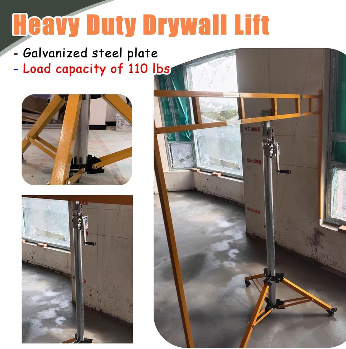 Heavy Duty Drywall Panel Hoist Tools with Casters, Drywall Lift 12 Ft Board Lifting Assist for Ceiling, Portable Plaster Lift Jack Carrier, Sheet Crane Bracket