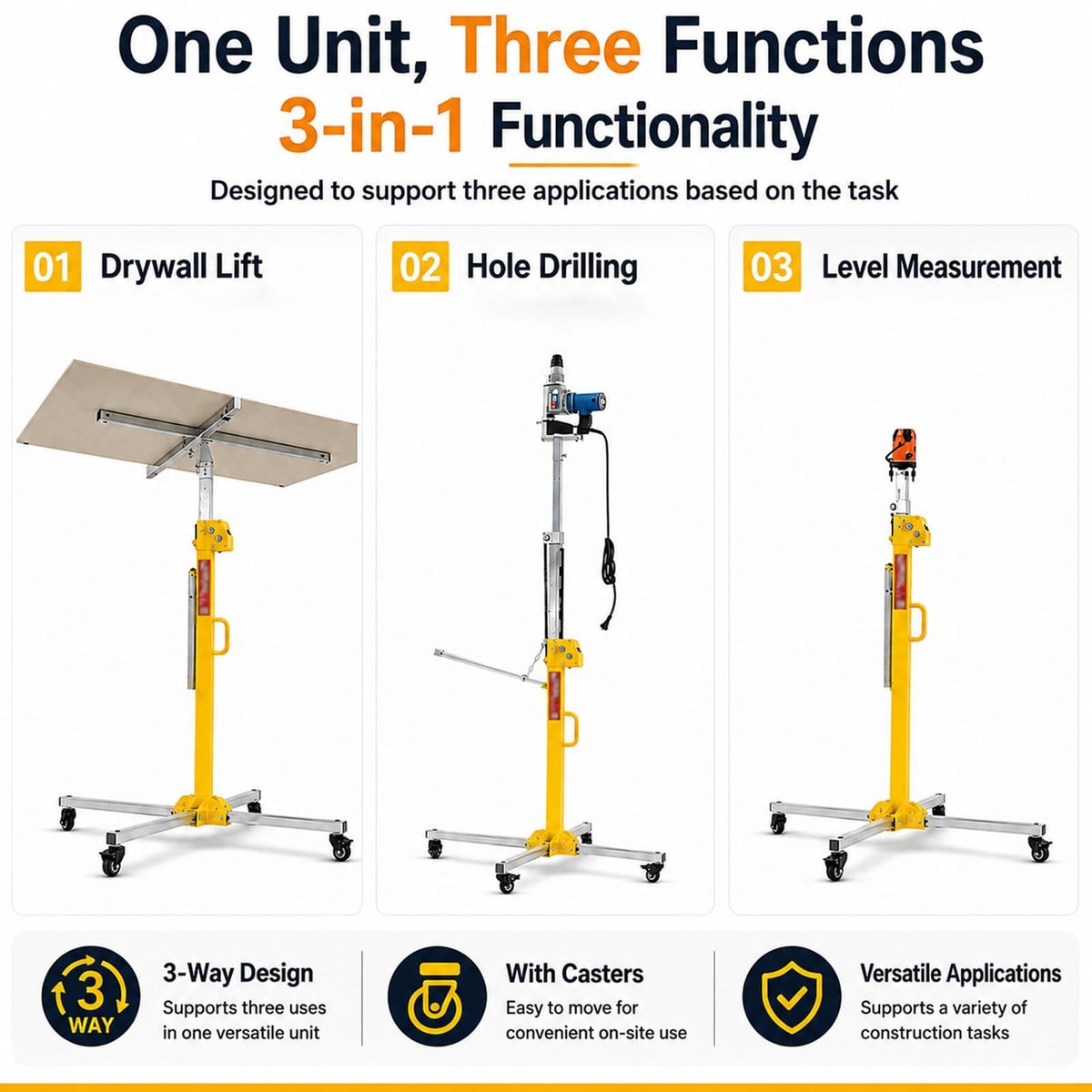 Drywall Lift Panel Manual and Electric Dual Purpose 9.8ft/11.5ft/13.1ft Max Height Three in One Drywall Lift Stable Lifting and Lowering Lift for Ceiling and Walls Tools Sheetrock Lifter Tool(3