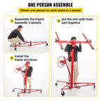 11FT Drywall Rolling Lifter with Lockable Wheels 150Lbs Capacity Heavy Duty Plasterboard Panel Tilting Hoist Jack Lifter