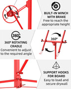 11Ft Drywall Lift, Heavy-Duty 150 Lbs Sheetrock Hoist with Adjustable Telescoping Arm, Lockable Wheels, Drywall Lifter Panel Jack Hoist Tools Ideal for Ceiling & Wall Installation, Red