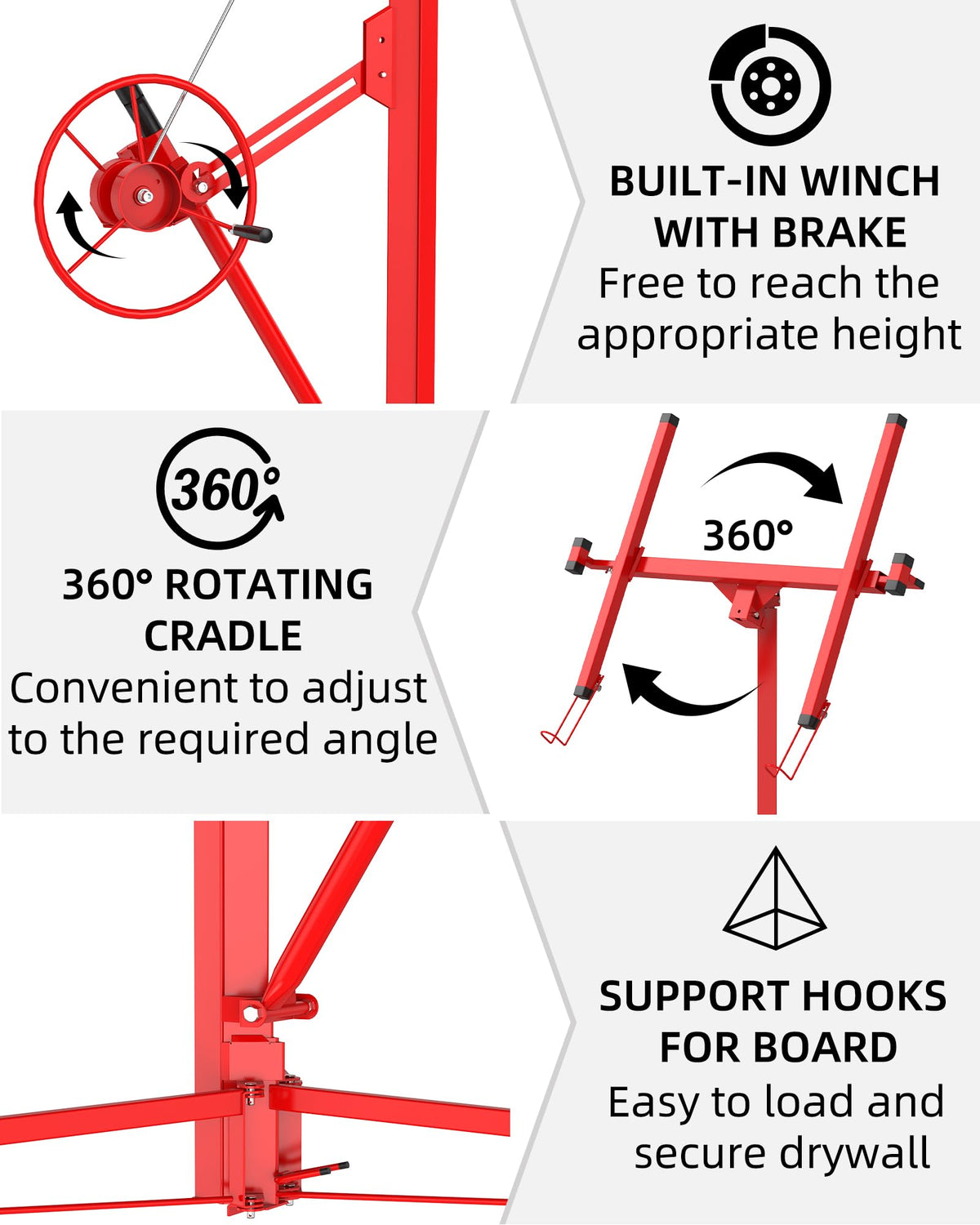 11FT Drywall Lift Panel Hoist – 150 lbs Heavy Duty Capacity – 360° Adjustable Telescopic Arm – 3 Lockable Wheels – Solo Ceiling & Wall Installation – Steel Construction