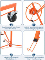 Drywall Lift 16 FT, Heavy-Duty 150 Lbs Drywall Rolling Lifter Panel, Sheetrock Hoist Lift Drywall Jack Lift for Ceiling, Drywall Panel Hoist with 360° Adjustable Telescopic Arm & 3 Lockable Wheels
