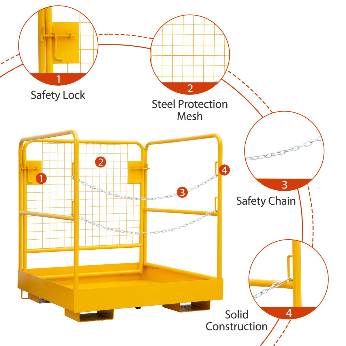 GarveeTech Forklift Safety Cage 36"x36", 1200lbs Capacity Forklift Man Basket, Heavy Duty Steel Forklift Basket Man Platform with 2 Chain, Perfect for Aerial Work