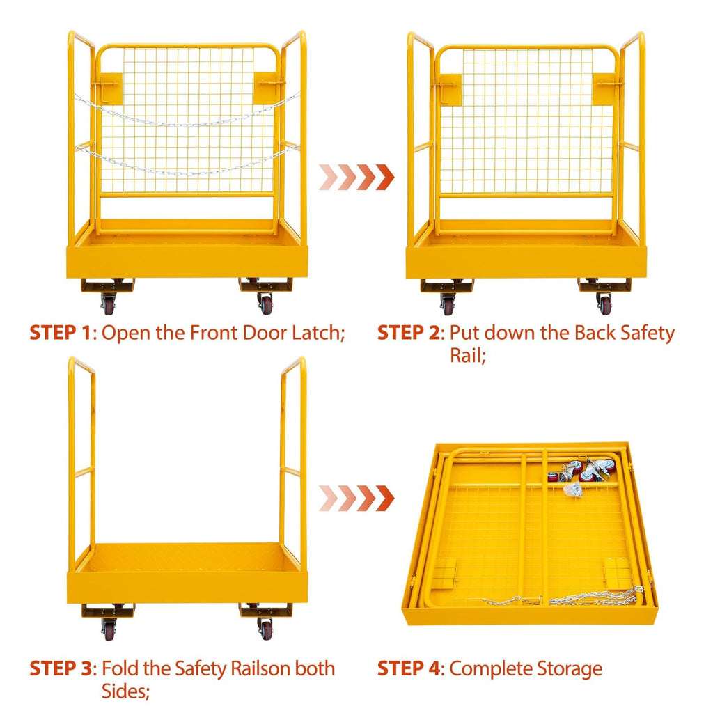 Forklift Man Basket, 36X36 Inches Forklift Safety Cage 1200 Lbs Capacity，Heavy Duty 2-Man Collapsible Work Platform with Lock & Safety Harness, Lift Basket for Telehandler, Aerial Work