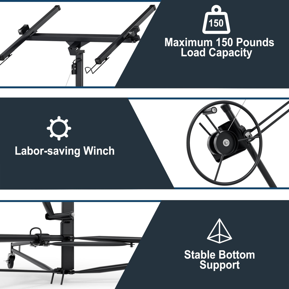 16FT Drywall Lifter Sheetrock Lift, 150 Lbs Capacity Heavy Duty Drywall Lift Panel with 3 Lockable Wheels & 360° Adjustable Telescopic Arm, Drywall Jack Lift for Home Improvement,