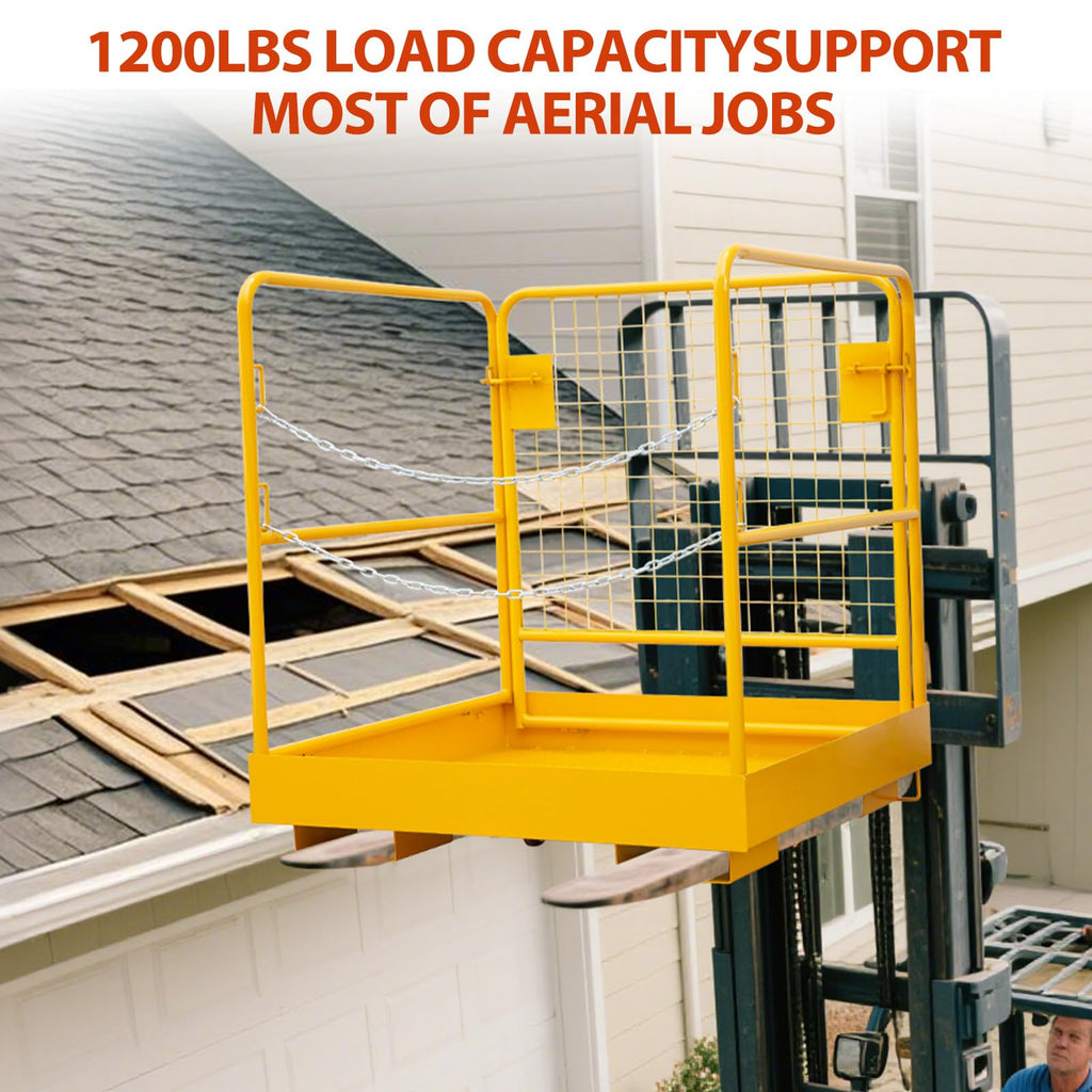 GarveeTech Forklift Safety Cage 36"x36", 1200lbs Capacity Forklift Man Basket, Heavy Duty Steel Forklift Basket Man Platform with 2 Chain, Perfect for Aerial Work
