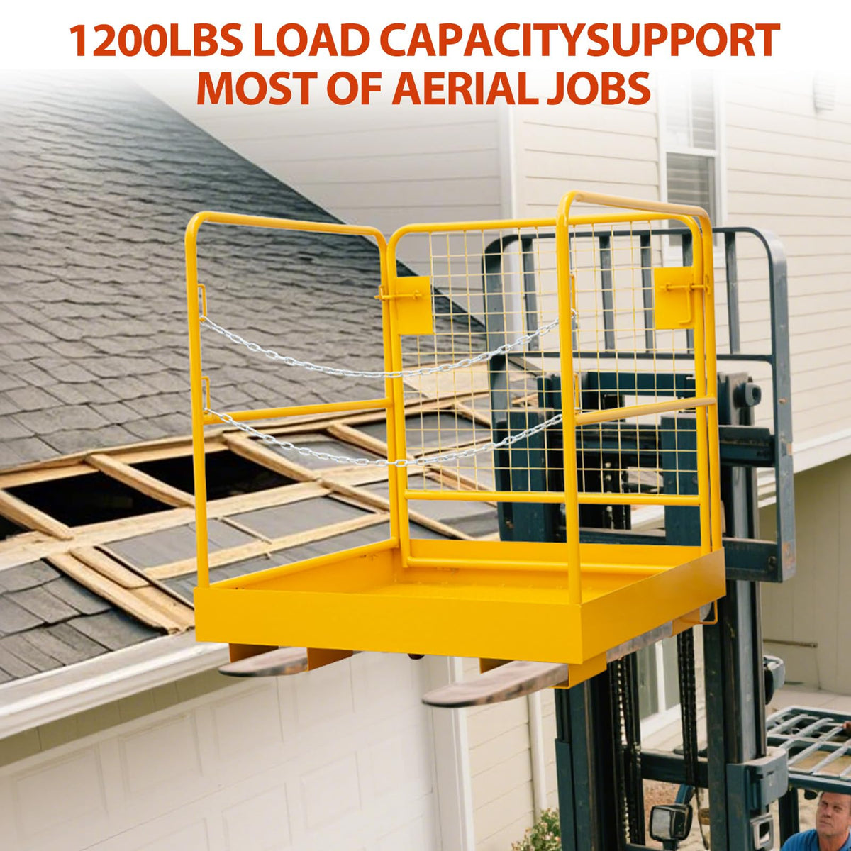GarveeTech Forklift Safety Cage 36"x36", 1200lbs Capacity Forklift Man Basket, Heavy Duty Steel Forklift Basket Man Platform with 2 Chain, Perfect for Aerial Work