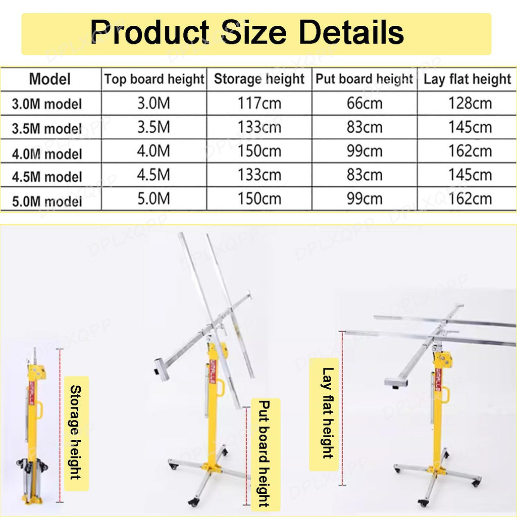3-in-1 Multi-function Sheetrock Lift with Horizontal Punching Bracket,3mm Thick Steel Frame Supports 110 Lbs,Dual Drive,Collapsible to 117cm for Compact Storage,Perfect for High Ceilings,3.5m