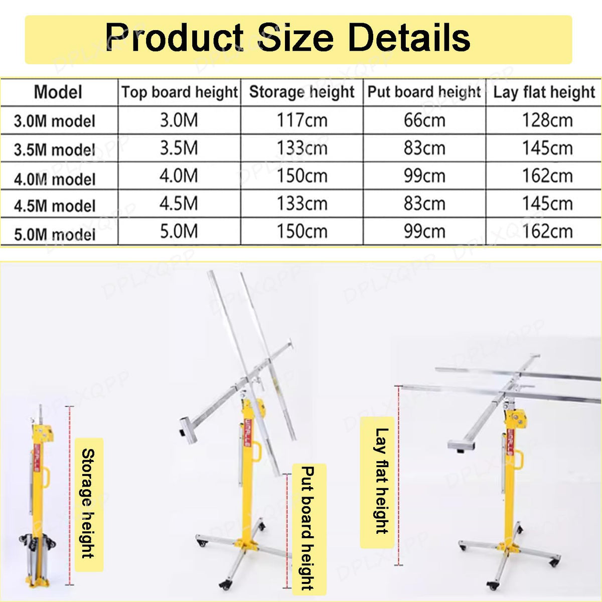 Galvanized Steel Drywall Panel Lift,3m to 5m Extendable Height,50kg Weight Capacity,4 Locking Casters for Stability,Includes Punch Bracket for Precision Ceiling Installation,DIY & Contractor,4m
