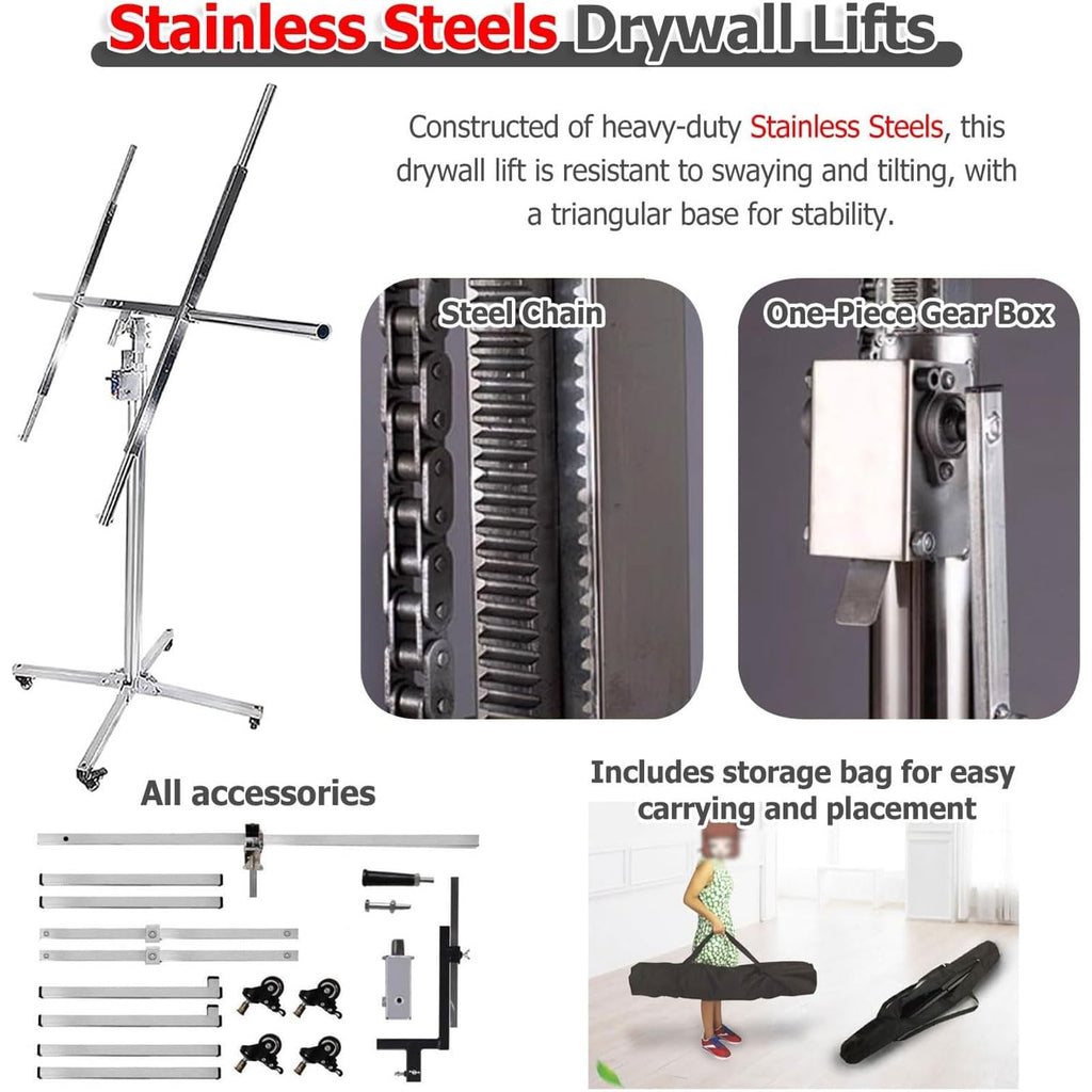 Safe Plate Lifter Tool, Heavy-Duty Drywall Sheet Lifter, 360° Adjustable Sheetrock Lifter with Rolling Casters & Extendable Arm, for DIY, Home Improvement