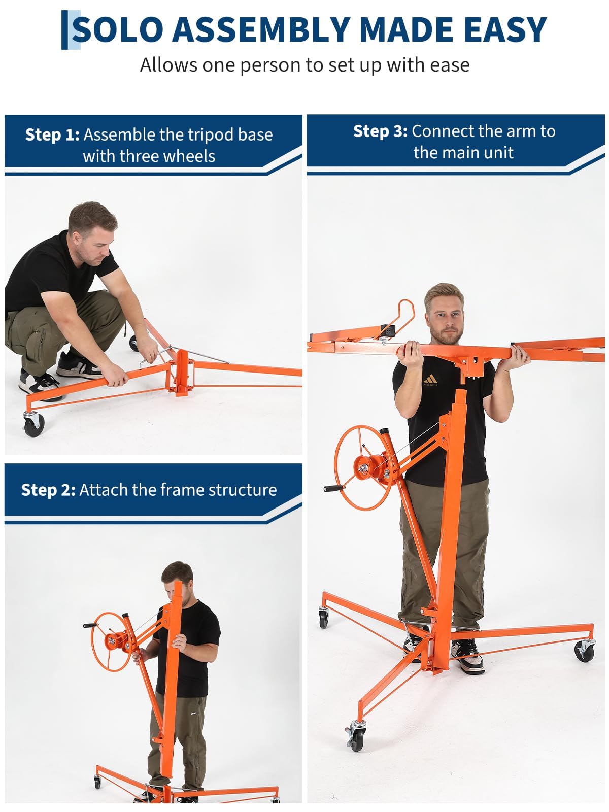 Drywall Lift 16 FT, Heavy-Duty 150 Lbs Drywall Rolling Lifter Panel, Sheetrock Hoist Lift Drywall Jack Lift for Ceiling, Drywall Panel Hoist with 360° Adjustable Telescopic Arm & 3 Lockable Wheels