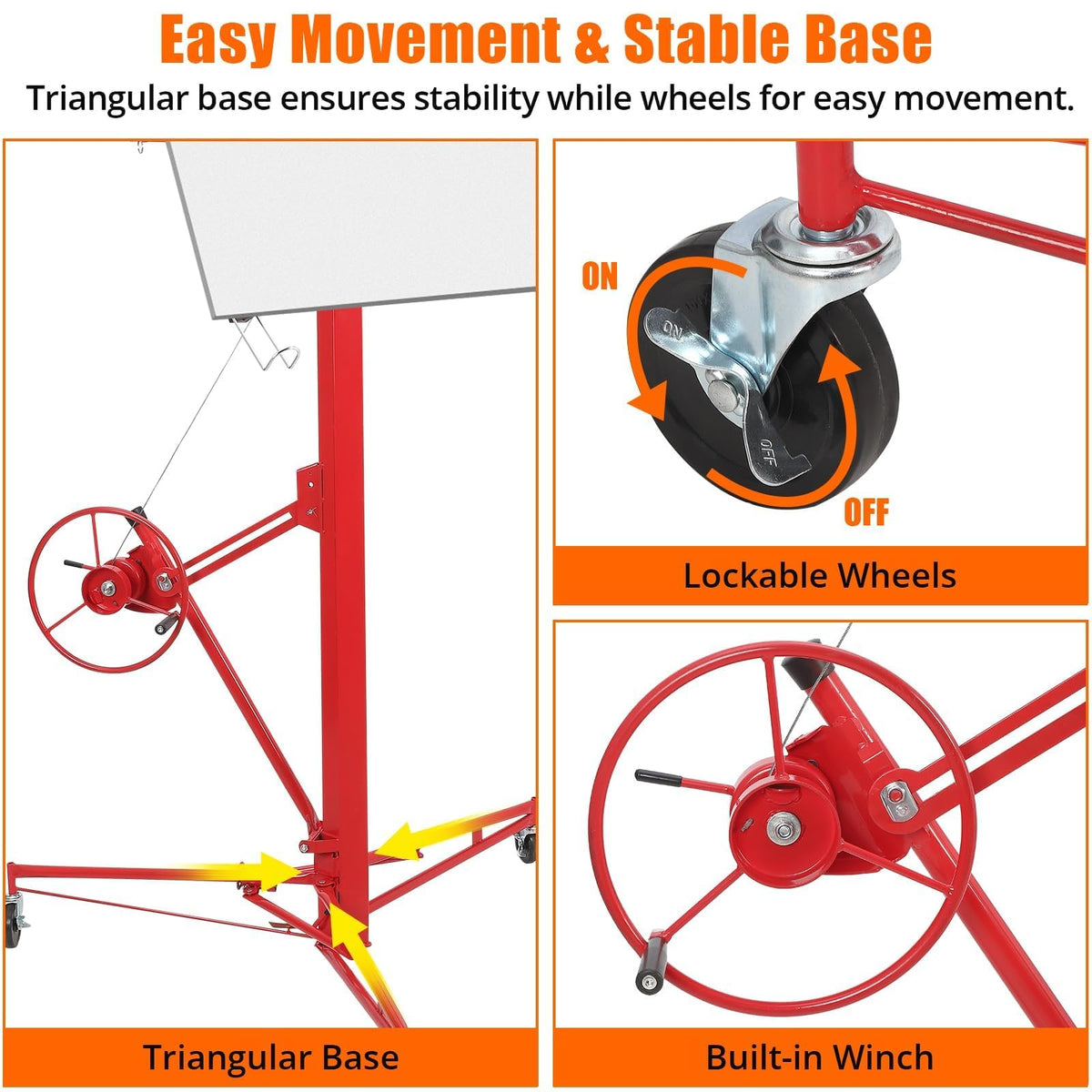16FT Drywall Lift Panel Hoist, 150 lb Capacity Heavy-Duty Sheetrock Jack