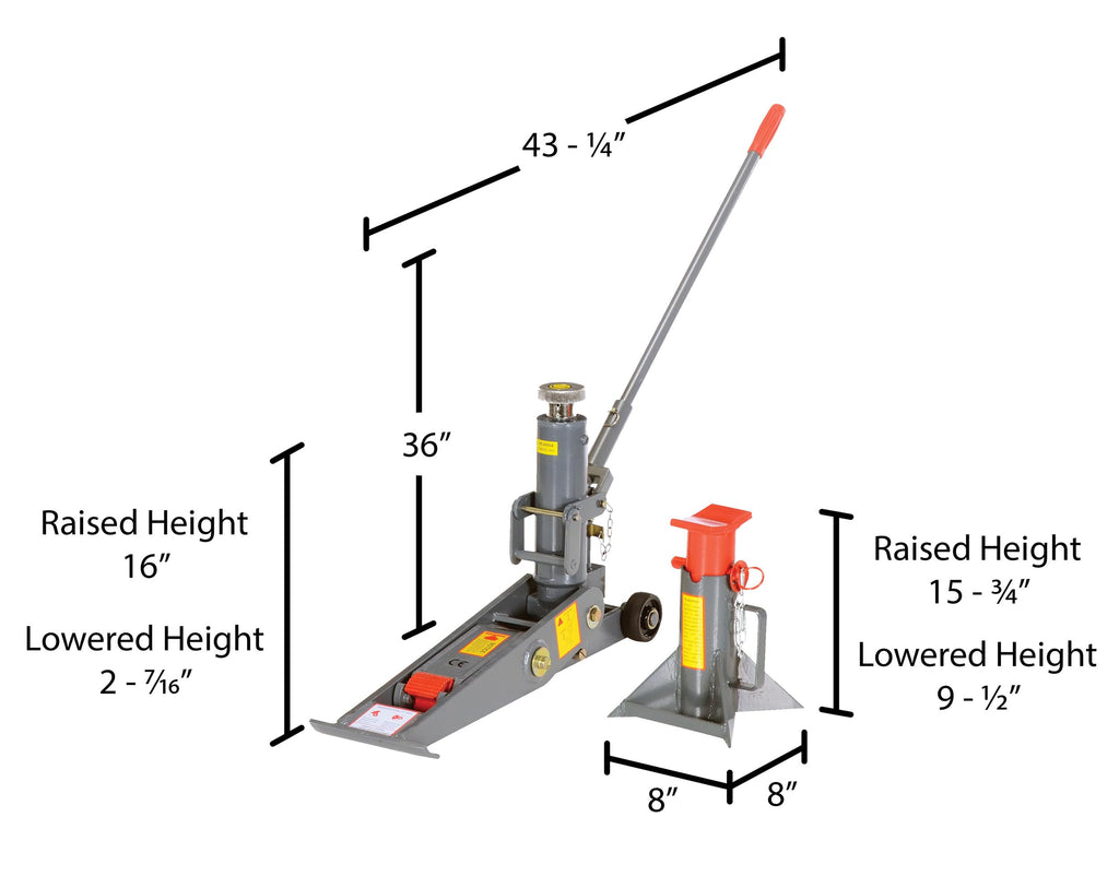 Vestil Fork-J Steel Manual Hydraulic Fork Truck Jack 43-1/4 in. x 7-7/8 in. x 36 in. 8,000 Lb. Capacity Gray