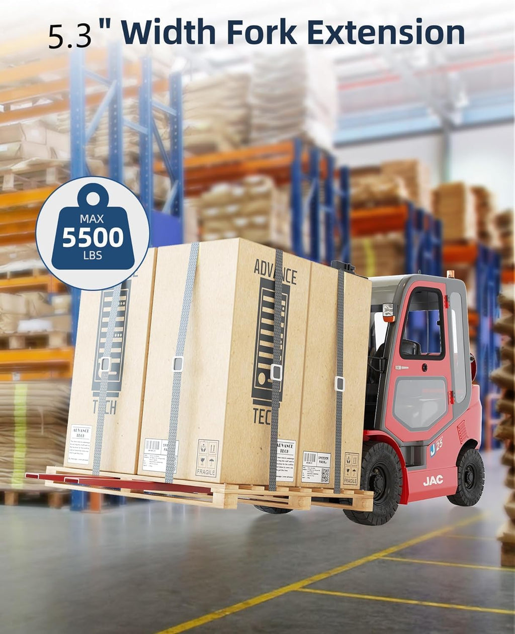 96 Inch Forklift Pallet Extensions, Fork Extensions 5.3 Inch Width, Heavy Duty 5500 LBS Capacity Fork Extensions, 2 Pack Forklift Extensions for Forklift Truck (96L*5.3W)