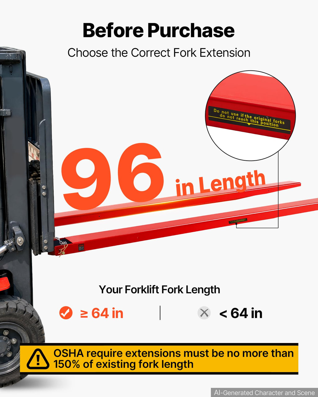 VEVOR Forklift Extensions 96 x 5.5 in, 5500 lbs Load Capacity & Bottom Lock