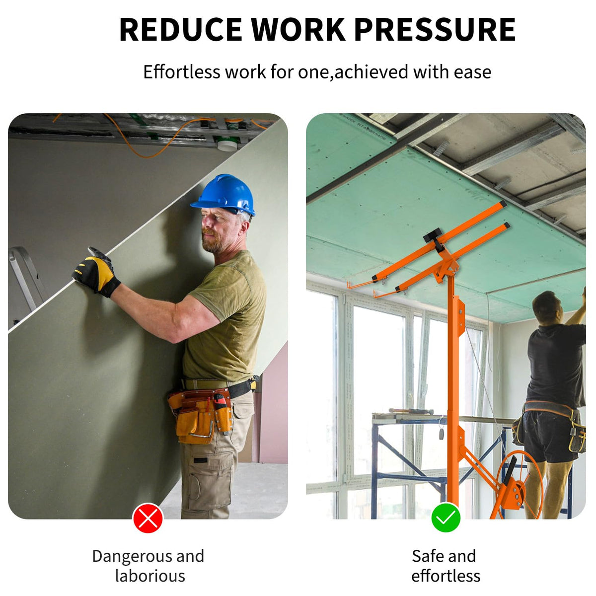 11FT Drywall Lift 150lb, 360 Swivel & 60 Tilt, Tool-Free, 3 Locking Casters