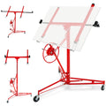 150LB 11FT Drywall Lift Jack, 3.5-11ft Telescoping Panel Hoist with 60° Tilt & 360° Roll, Steel Sheetrock Lifter for Ceiling, Red, 11FT