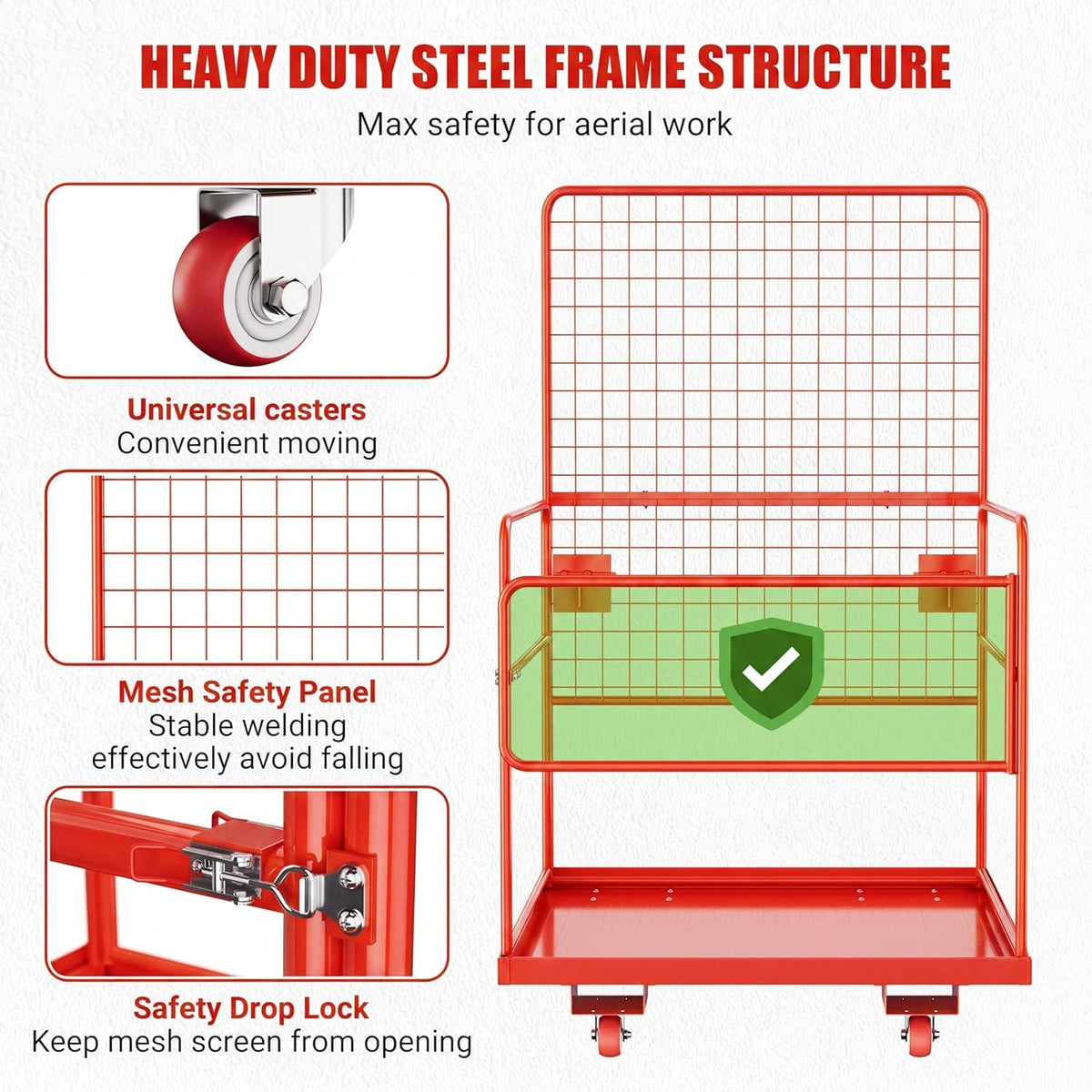 Forklift Safety Cage 43"x45", Heavy Duty Steel Man Basket, 2200lbs Load, Collapsible Work Platform, Safety Harness & Lock, 2-Man Collapsible Lift Basket for Facility Security and Loader Lifting