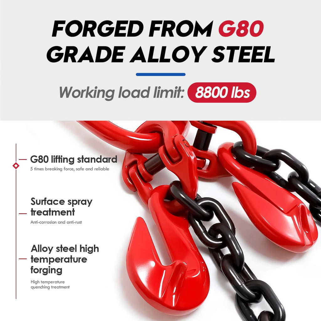 Bundle - 1/2" x 5' G80 Shipping Container Loading Chain with 2 Pack Bridle Hooks & Butterfly Clamps, Heavy Duty Cargo Securing Tie Down for Container Freight