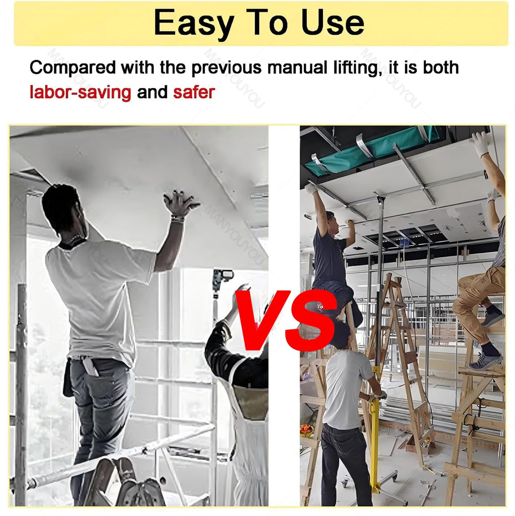3 in 1 Drywall Lift with 4 Lockable Wheels, Manual and Electric Dual Purpose, 110 Lb Capacity, Heavy Duty Sheetrock Panel Hoist with Telescoping Arm, Adjustable Drywall Lifter for Ceilings 4.5m
