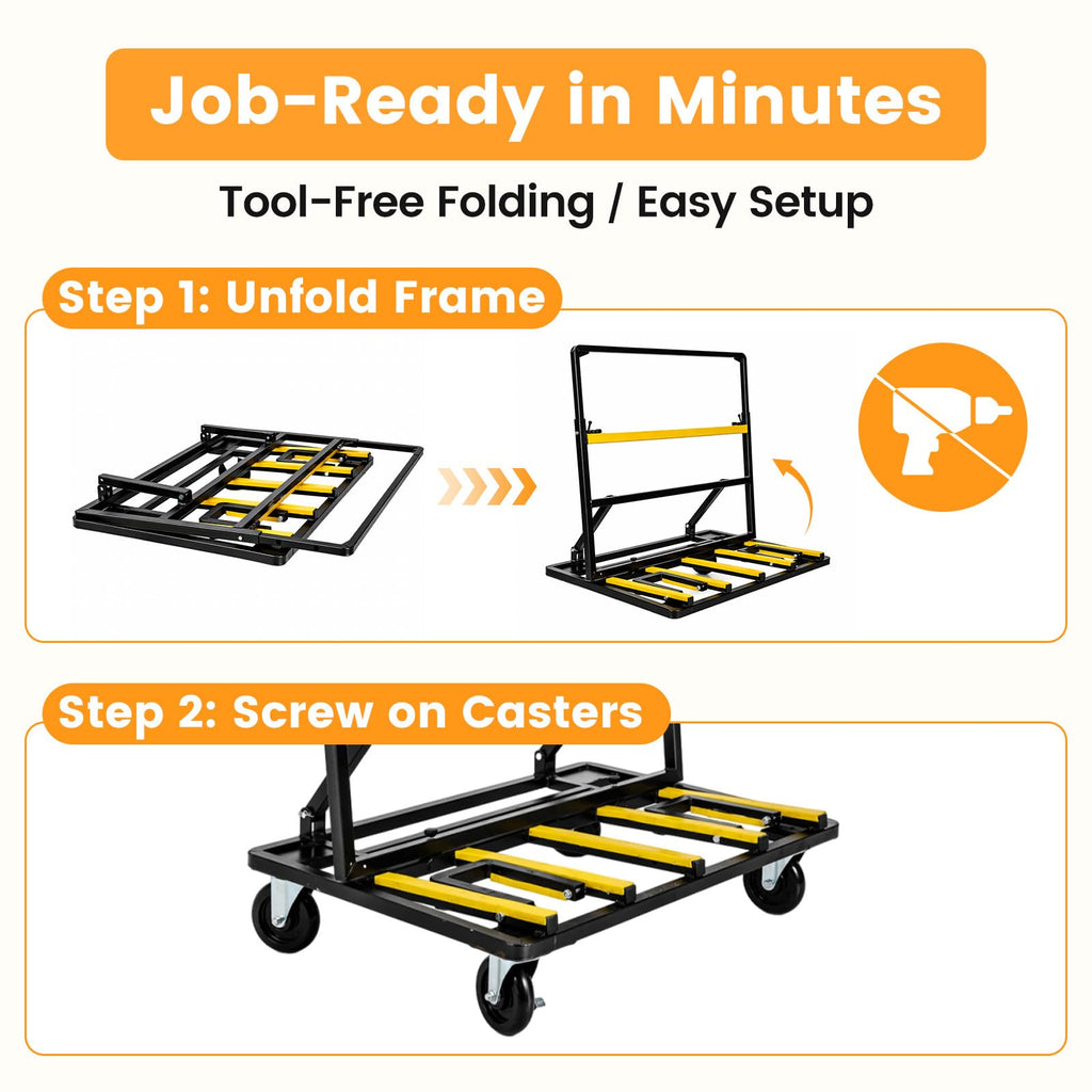 Upgrade Heavy Duty Folding Drywall Cart, 2000 lbs Load Capacity Drywall Dolly with 360 Swivel Wheels, Collapsible Panel Truck and Sheetrock Moving Cart for Jobsite, Garage, Plywood