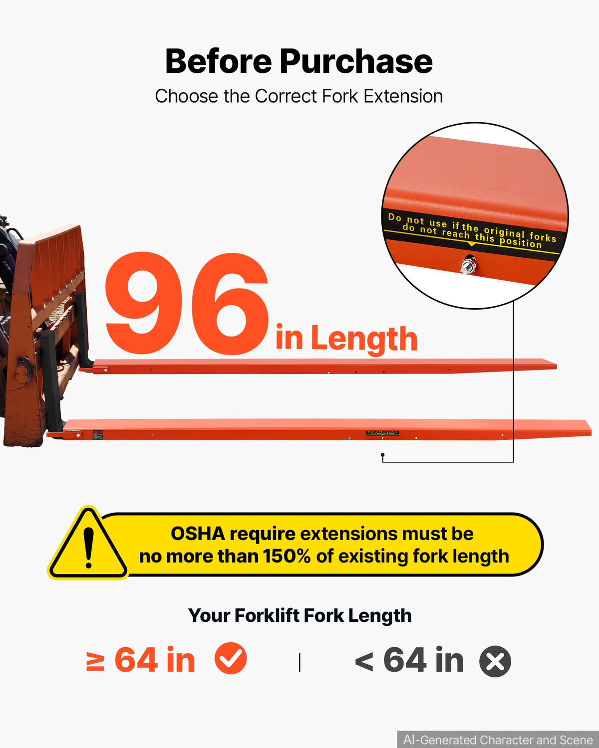 VEVOR Forklift Extensions 96 x 5.5 in, Upgrade Retaining Loop & Bottom Lock