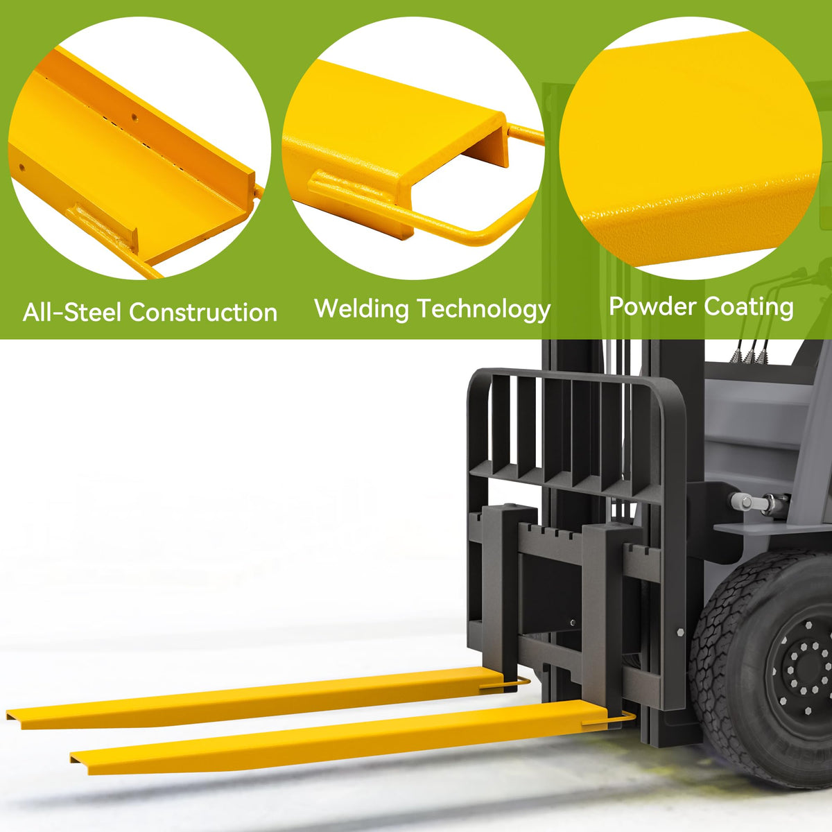 AUTOSAVER88 96 Inch Forklift Extensions for 5.5" Width Forklift Trucks, Heavy Duty Steel Pallet Fork Extensions 1 Pair, Compatible with Forklifts and Loaders, Fork Extender Reach, Yellow