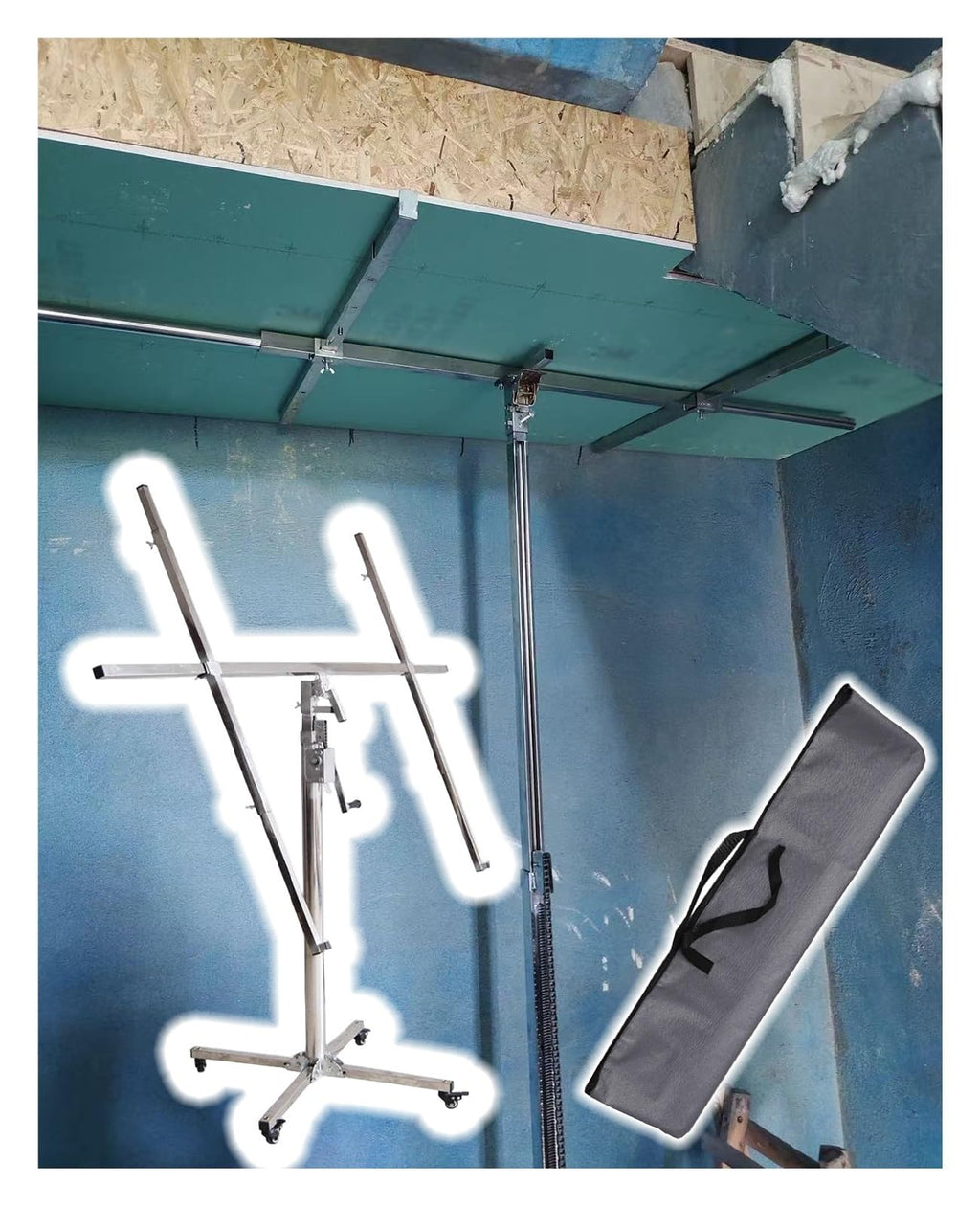 JYHHCYS Drywall Rolling Lifter Panel with Storage Bag, Portable Ceilings Sheetrock Lifters 165 Lbs Capacity, Stable One-Person Drywall Tool for Construction, Remodeling(Max H 3.2m/126in/10.5ft)