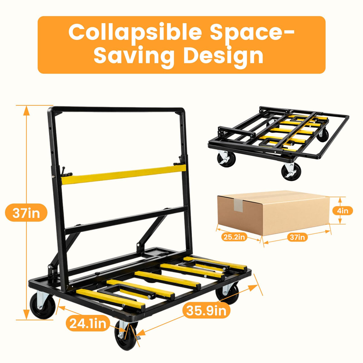Upgrade Heavy Duty Folding Drywall Cart, 2000 lbs Load Capacity Drywall Dolly with 360 Swivel Wheels, Collapsible Panel Truck and Sheetrock Moving Cart for Jobsite, Garage, Plywood