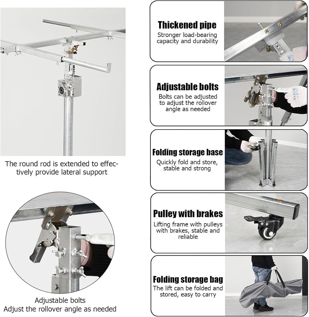 Heavy Duty Drywall Lift Plaster Board Lifter Drywall Plasterboard Lifter with Wheels Height 10.5/12.4FT Load Capacity 170 lbs Easy to Assemble and Move Suitable for Construction Sites,3.2m