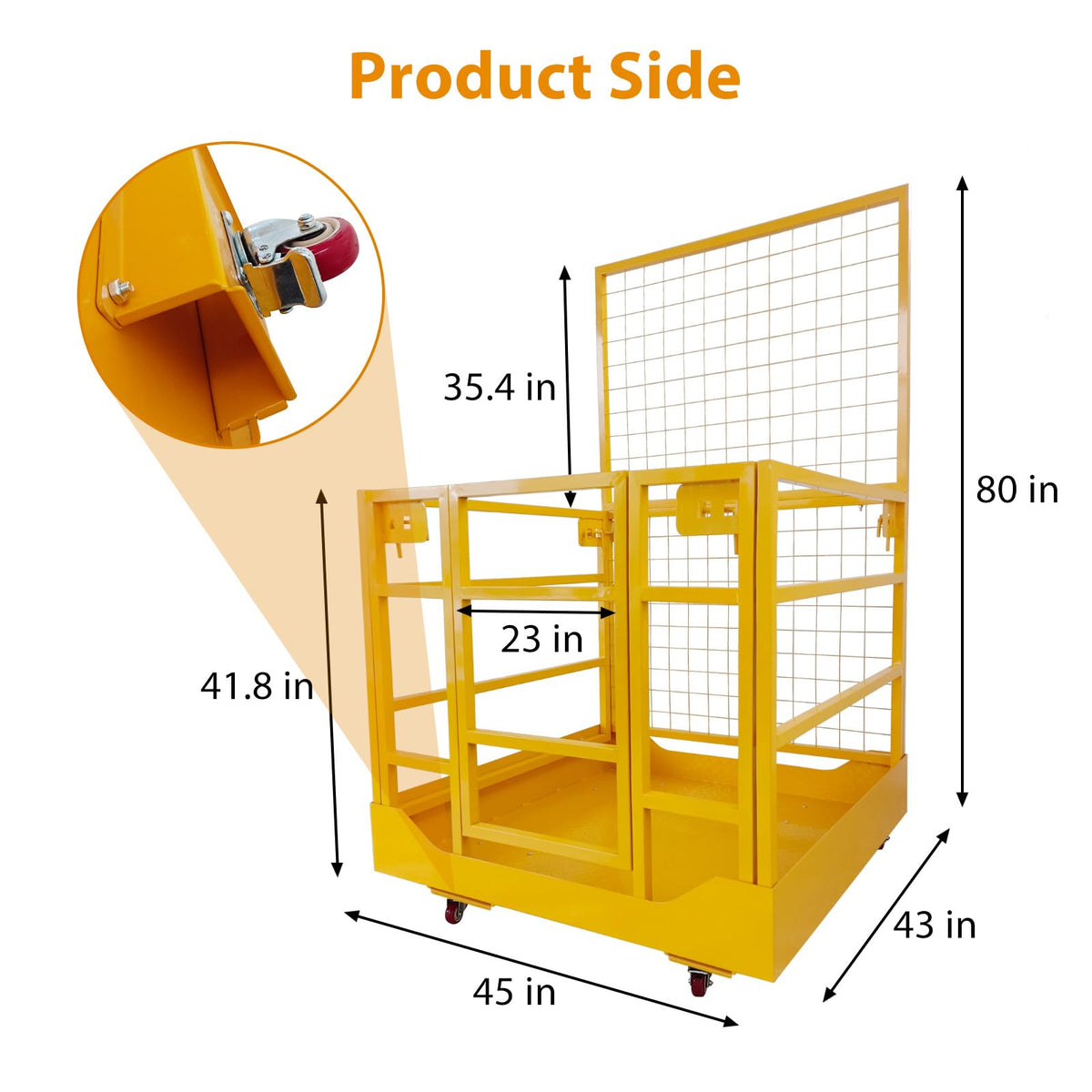43"X45" Forklift Safety Cage, 1400 LBS Capacity Collapsible Forklift Man Basket, Lockable Swivel Wheels Work Platform for Aerial Work & Warehouse