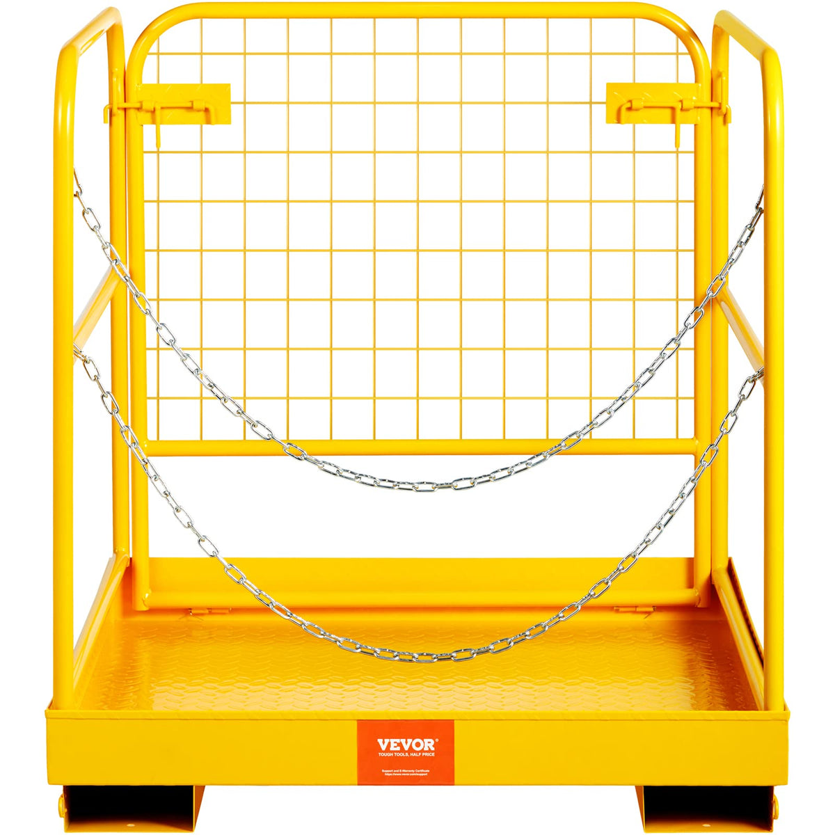 VEVOR Forklift Safety Cage, Forklift Man Basket 1200lbs Capacity, 36'' x 36'' Foldable Forklift Work Platform for 1-2 People with Double-Chain Guardrail & Drain Hole, Perfect for Aerial Work, Orange
