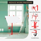 16FT Drywall Lift, Heavy Duty Sheetrock Hoist Jack with 360° Adjustable Telescopic Arm & 3 Lockable Wheels, 150Lb Capacity Steel Panel Lifter for Ceiling & Wall Installation, Solo Operation, Red