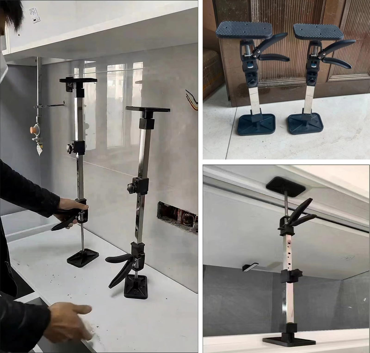 Vibeo Adjustable Stainless Steel Jack Rod, Hand Lifting Jack Tool for Installing Cabinets, Telescoping Lift Support Pole for Sink Door Frame(4pcs,47cm-109cm(18 1/2"-43"))