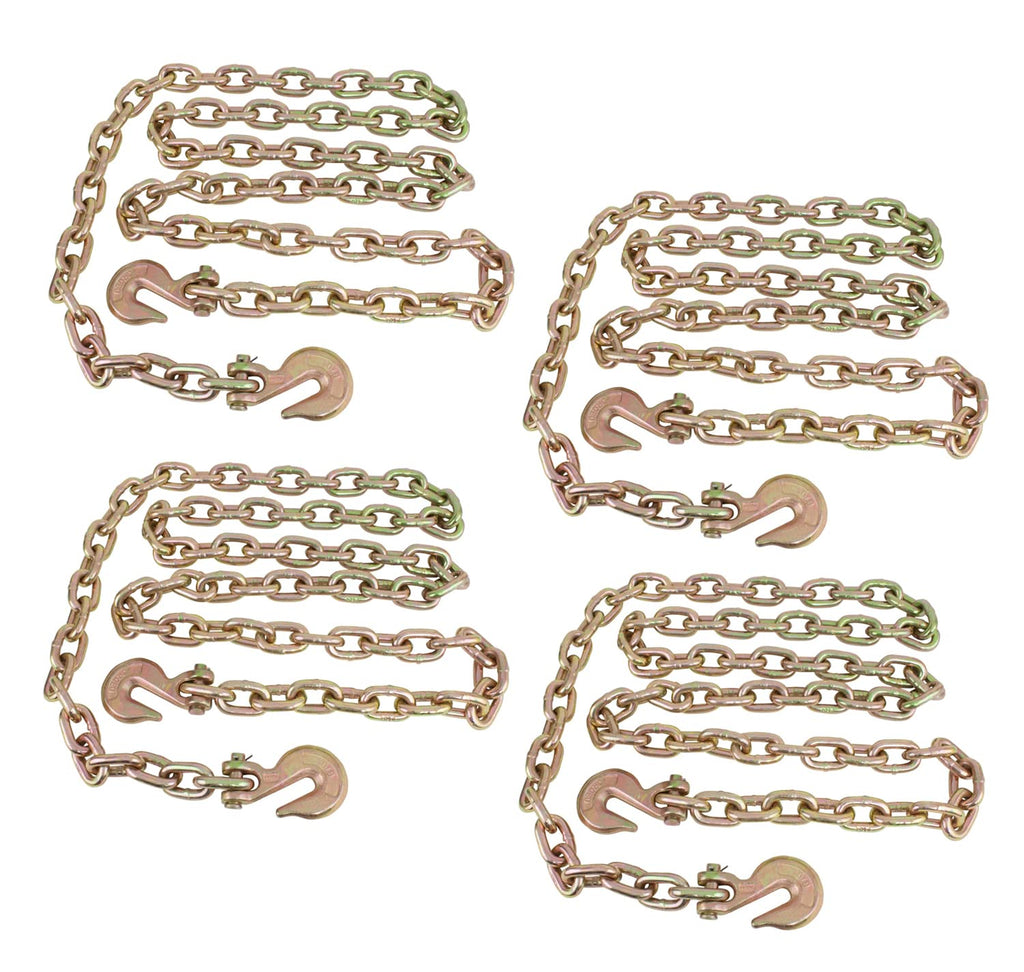 Mytee Products 4 Pack 1/2 Inch x 20 FT Grade 70 Binder Chain with Clevis Grab Hooks - G70 Transport Tow Chain - 11,300 Lbs Working Load Limit