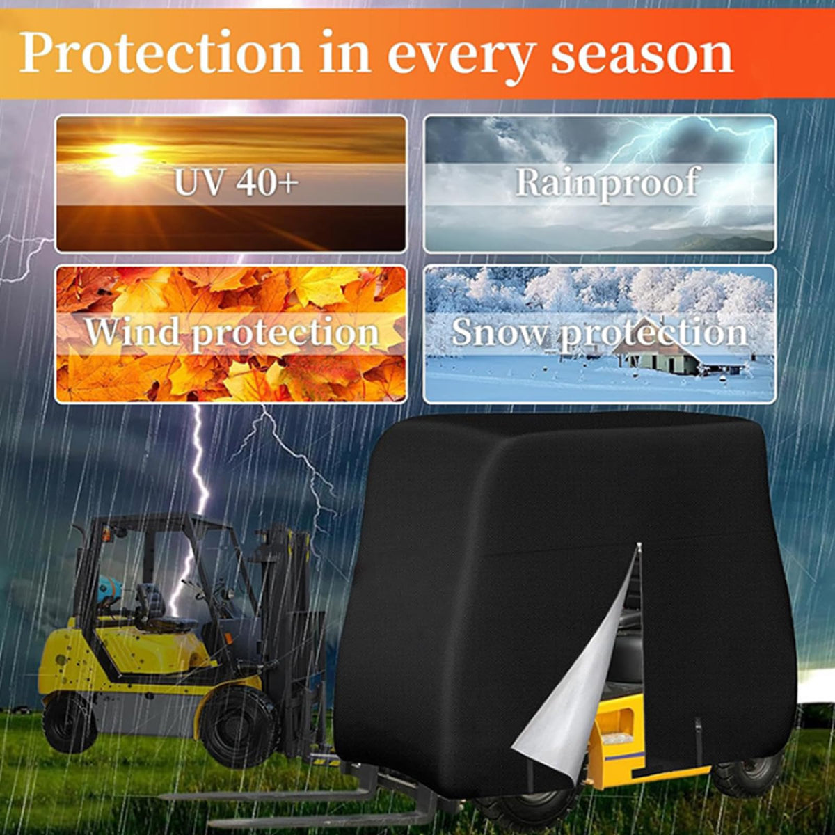Forklift Cover for Outdoor Storage for Toyota Material Handling 8BPU13 2010-2026, Full-Cover Forklift Truck Protector with Zippered Side Access and Reflective Strips