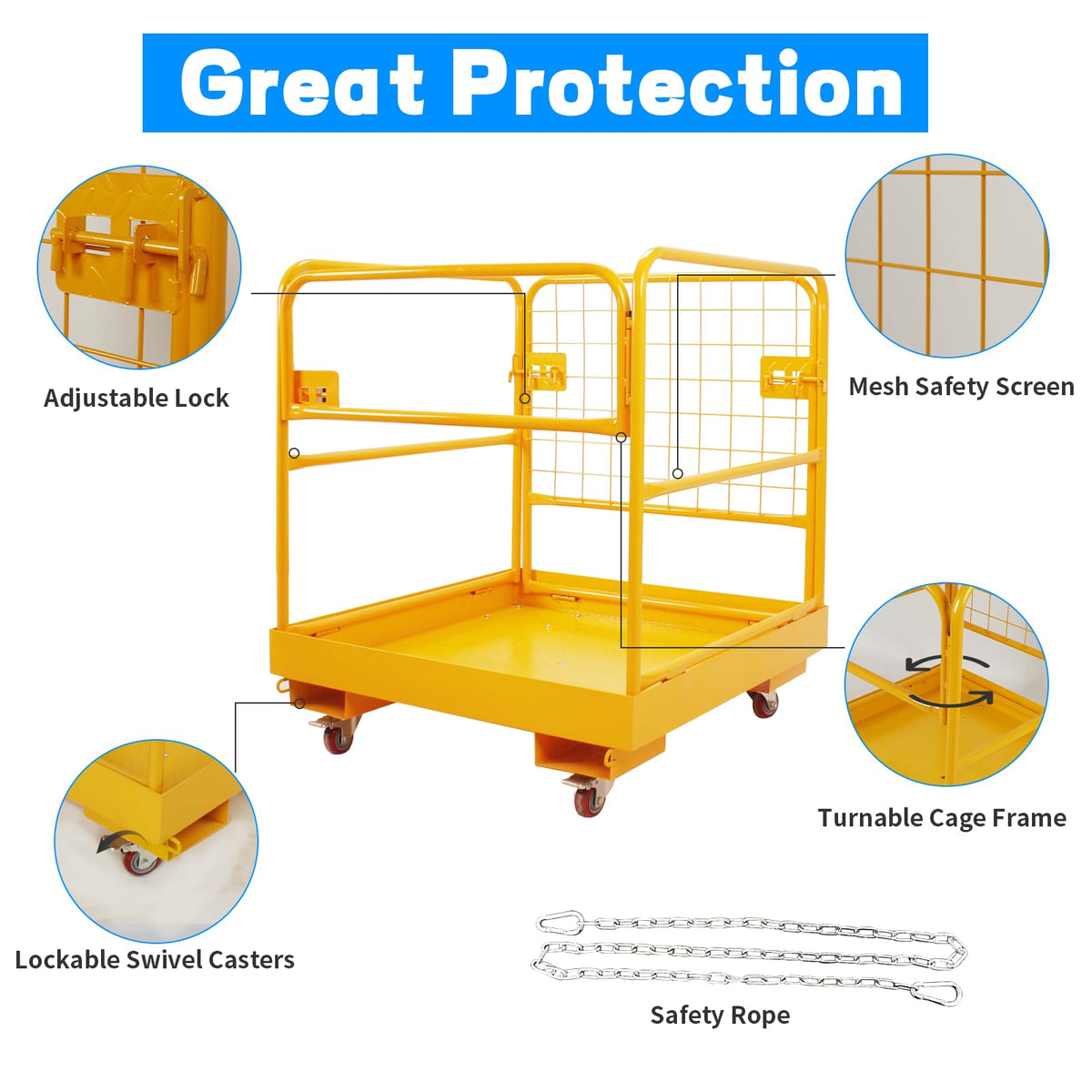 Forklift Safety Cage,Heavy Duty Forklift Man Basket 1200LBS,36"x36" Lift Basket,with Lockable Swivel Wheels,Work Platform for Most Aerial Jobs