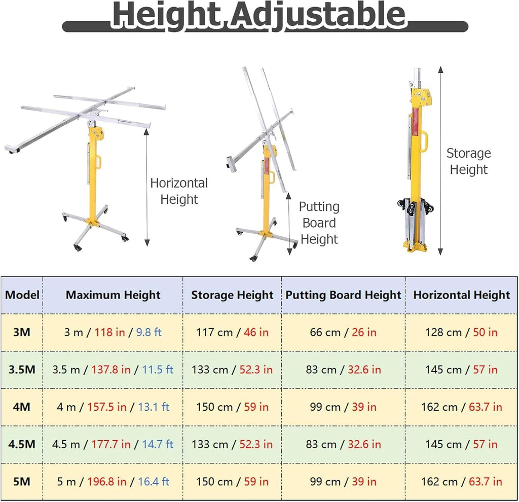 Steel Sheetrock Lift Drywall Lift Manual And Electric Dual Purpose, Drywall Hoist Plasterboard Lifter, Portable Three In One Drywall Lift with Rolling Caster Wheels(Max Height 3m/118in/9.8ft)