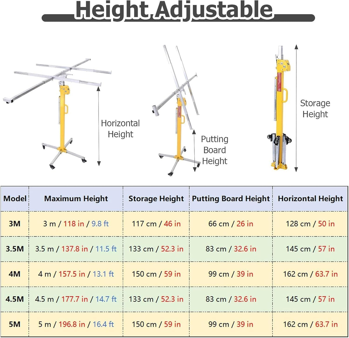 Steel Sheetrock Lift Drywall Lift Manual And Electric Dual Purpose, Drywall Hoist Plasterboard Lifter, Portable Three In One Drywall Lift with Rolling Caster Wheels(Max Height 3m/118in/9.8ft)