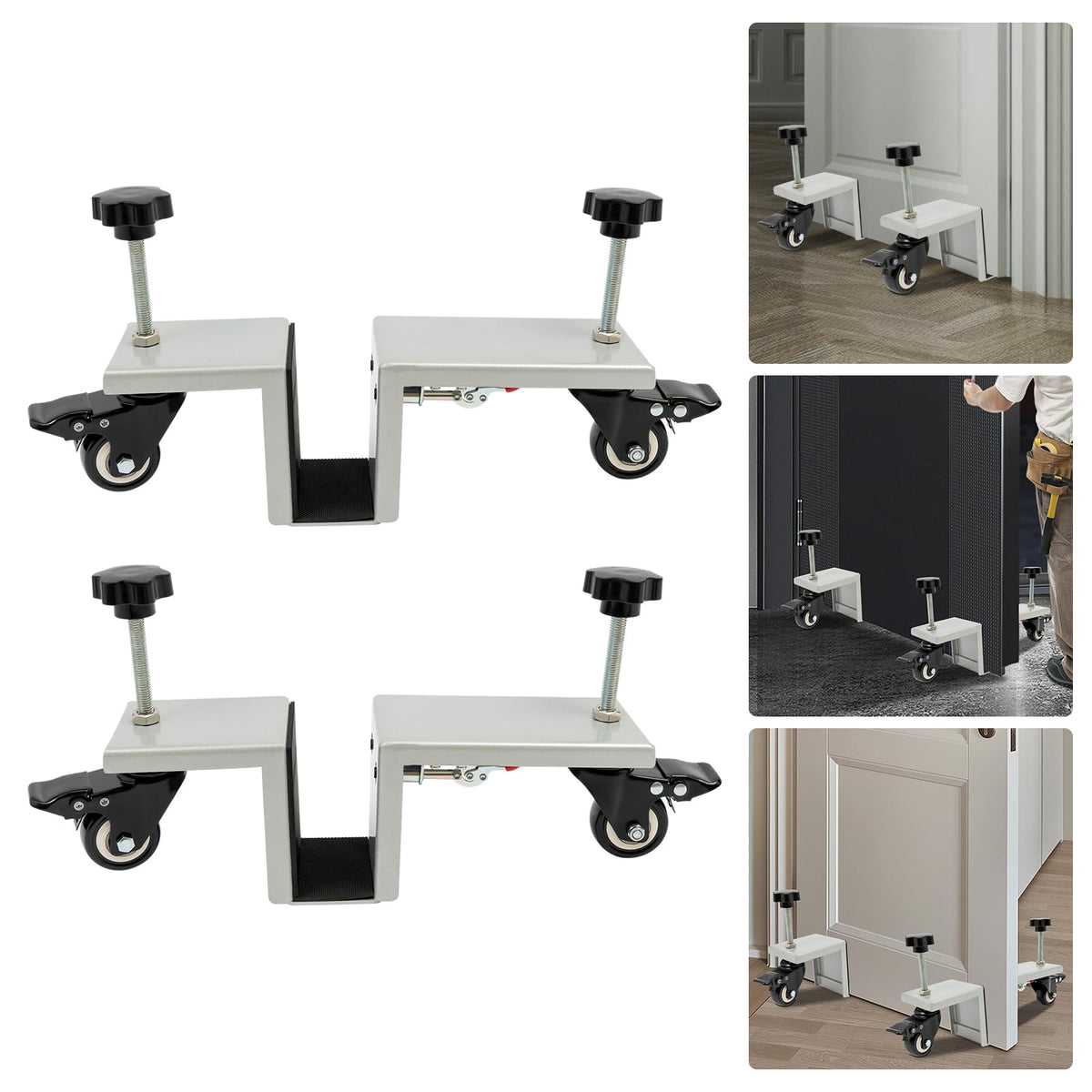 Door Installation Kit for 1.375-1.75 Inch Doors, 1000 lbs Capacity, 4 Positioning Clamps, Silver, Heavy Duty Moving and Mounting Tool for Contractors & DIY Homeowners