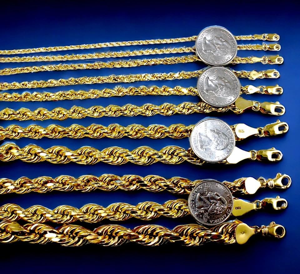 10K Yellow Gold Rope Necklace Bracelet Chain Diamond Cut 2mm-10mm 7"-30" | MADE IN ITALY