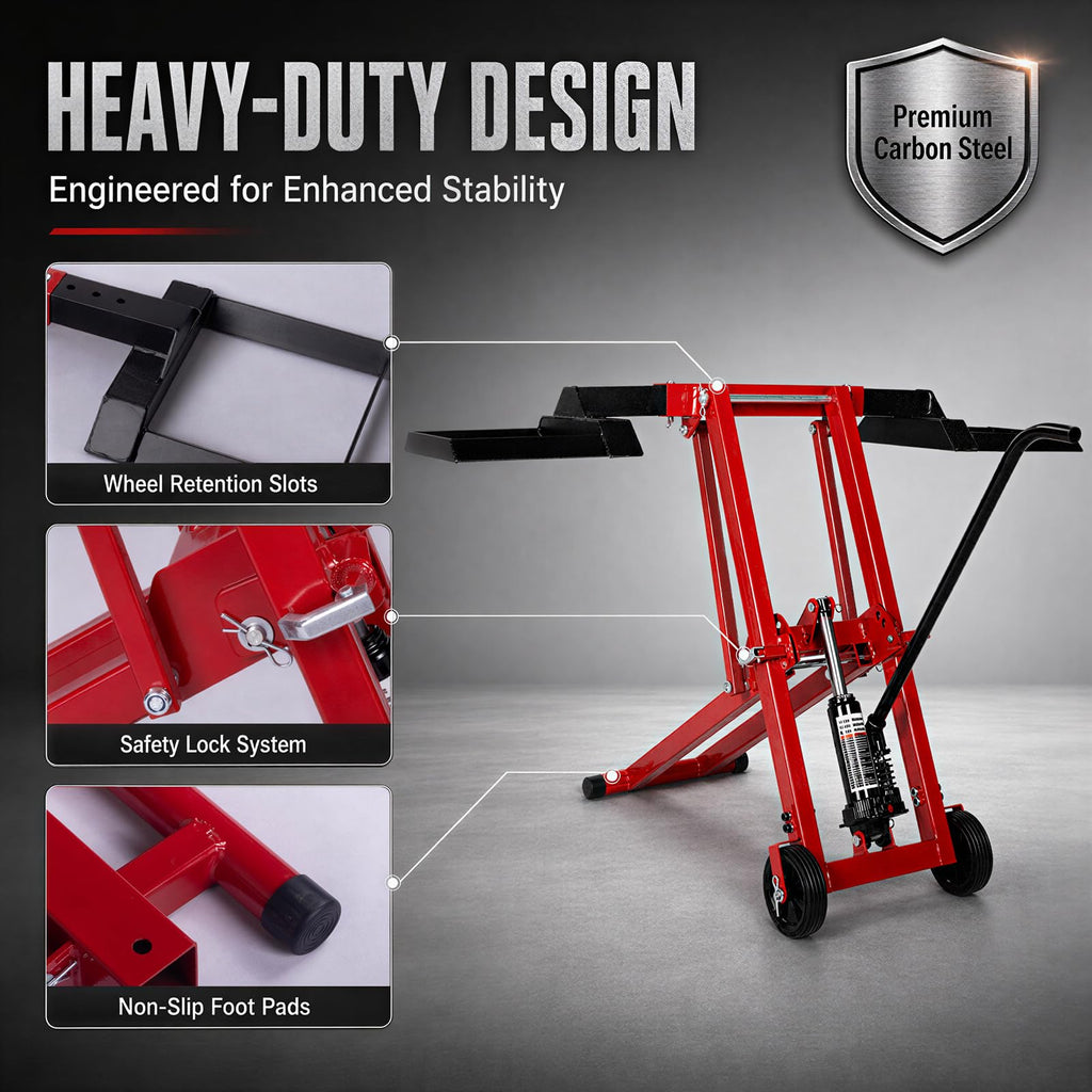 Lawn Mower Jack Lift 500-LB Carbon Steel Manual Crank Adjustable Width Tool
