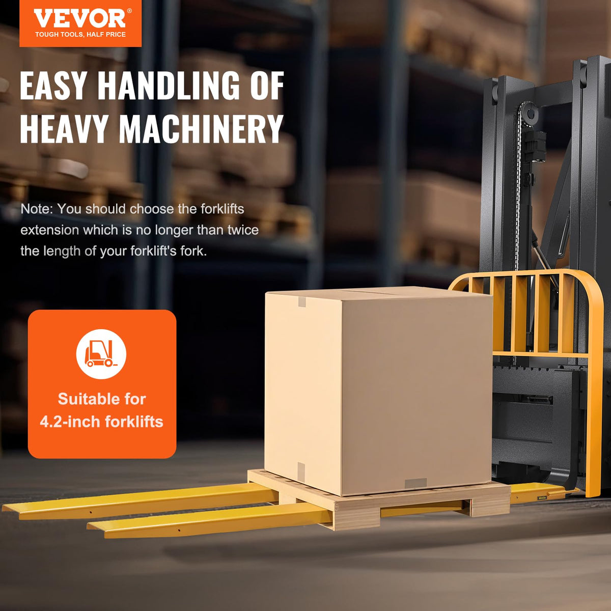 VEVOR Forklift Extensions, 96 Inch Pallet Fork Extensions 4.5 Inch Width, Heavy Duty Fork Extensions for Forklifts, 1 Pair Forklift Extensions for Forklift Truck