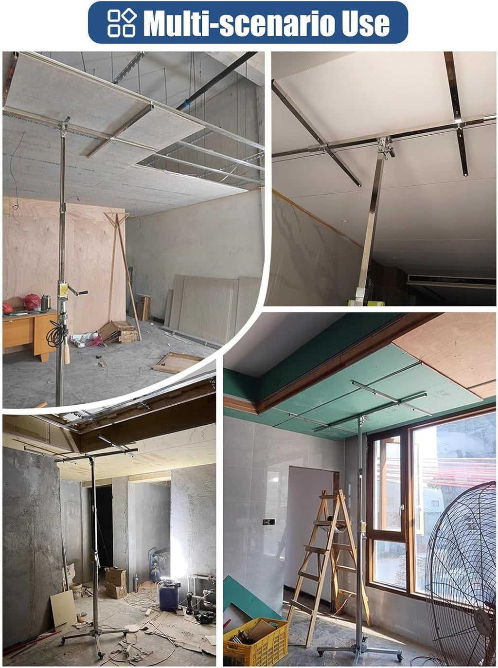 Dry Wall Jack Lifter Hand Tool, Sheetrock Lifting Tool Stainless Steel Drywall Hoist, Foldable Drywall Lifting Tools with Wheel, Max 9 10.5 12 13 Ft(Max Height 3.7m/12.1ft)