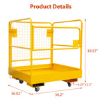 36"x36" Foldable Forklift Safety Cage, 1200LBS Yellow Capacity Work Platform with Safety Harness & 4 Wheels Aerial Platform for Lifting Loader