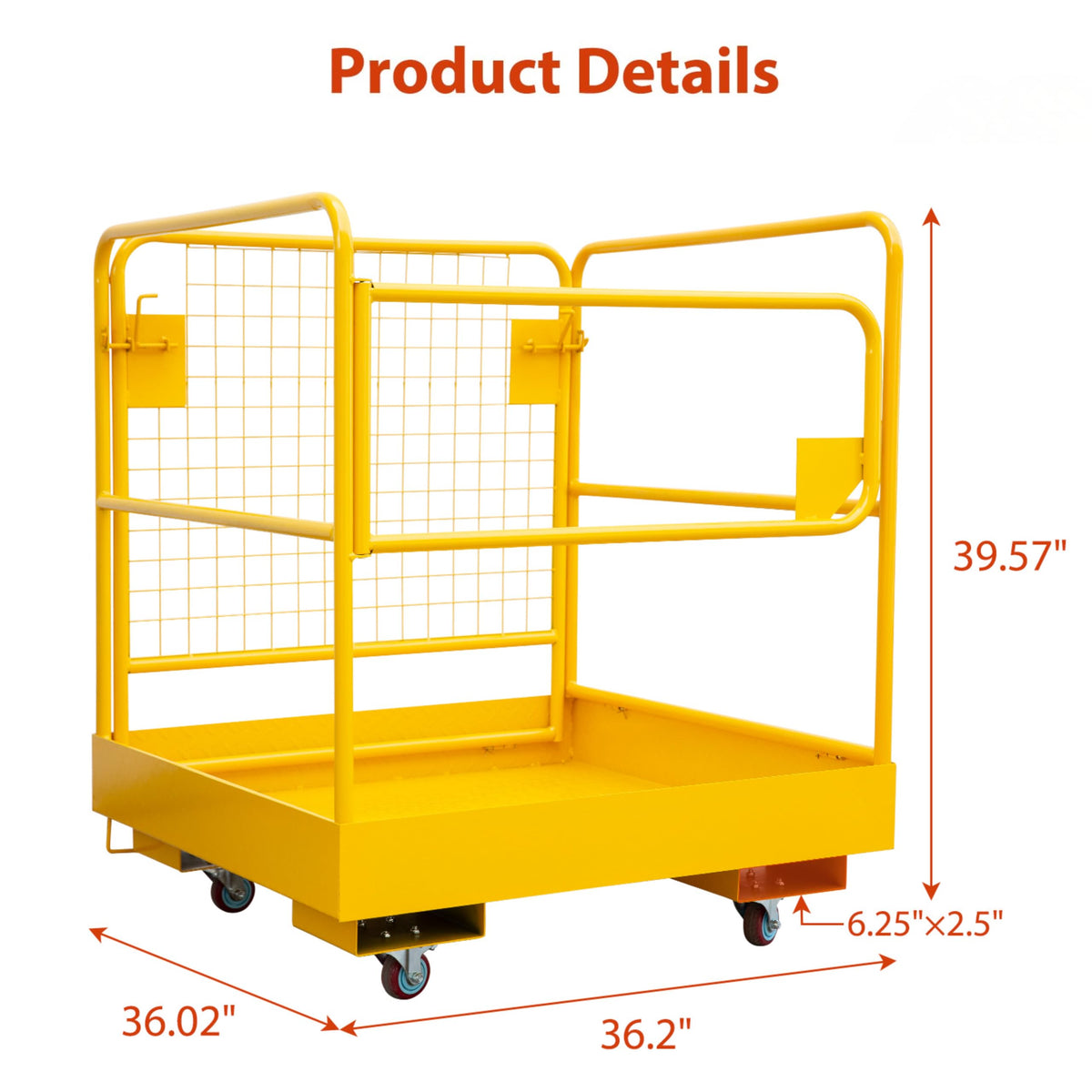 36"x36" Foldable Forklift Safety Cage, 1200LBS Yellow Capacity Work Platform with Safety Harness & 4 Wheels Aerial Platform for Lifting Loader