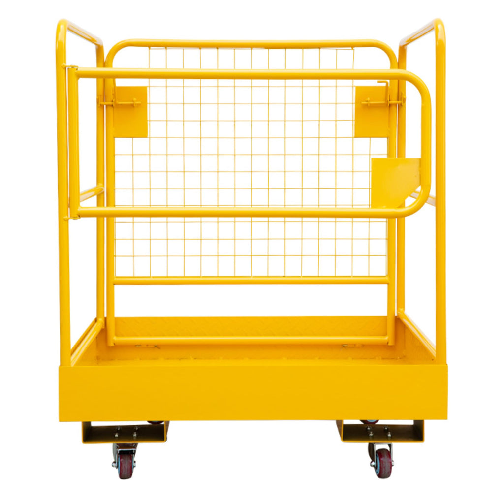 36"x36" Foldable Forklift Safety Cage, 1200LBS Yellow Capacity Work Platform with Safety Harness & 4 Wheels Aerial Platform for Lifting Loader